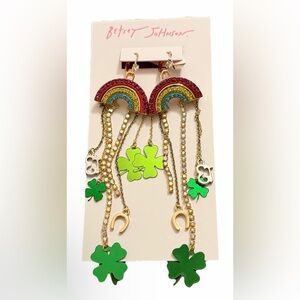 Betsey Johnson Rainbow and Clover Earrings Luck Out